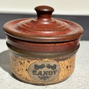 Rare! VTG MCM JBK Brown Glazed Stoneware Candy Dish with lid stoneware pottery
